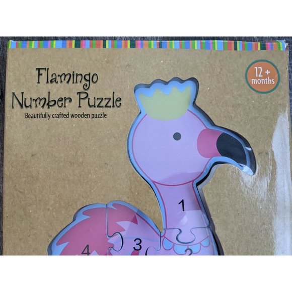Beautiful Flamingo Number Handcrafted Wooden Puzzle-Non Toxic Paint 12+Months - Picture 5 of 5